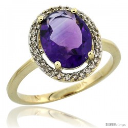 10k Yellow Gold Diamond Halo Amethyst Ring 2.4 carat Oval shape 10X8 mm, 1/2 in (12.5mm) wide