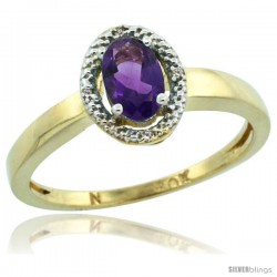 10k Yellow Gold Diamond Halo Amethyst Ring 0.75 Carat Oval Shape 6X4 mm, 3/8 in (9mm) wide