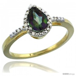 14k Yellow Gold Diamond Mystic Topaz Ring 0.59 ct Tear Drop 7x5 Stone 3/8 in wide