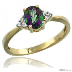 14k Yellow Gold Ladies Natural Mystic Topaz Ring oval 7x5 Stone Diamond Accent