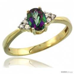 14k Yellow Gold Ladies Natural Mystic Topaz Ring oval 6x4 Stone Diamond Accent