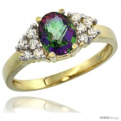 14k Yellow Gold Ladies Natural Mystic Topaz Ring oval 8x6 Stone Diamond Accent