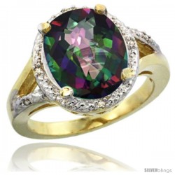 14k Yellow Gold Ladies Natural Mystic Topaz Ring oval 12x10 Stone Diamond Accent