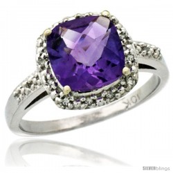 10k White Gold Diamond Amethyst Ring 2.08 ct Cushion cut 8 mm Stone 1/2 in wide