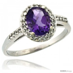 10k White Gold Diamond Amethyst Ring Oval Stone 8x6 mm 1.17 ct 3/8 in wide