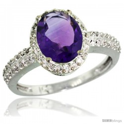 10k White Gold Diamond Amethyst Ring Oval Stone 9x7 mm 1.76 ct 1/2 in wide