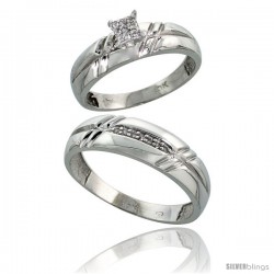 10k White Gold Diamond Engagement Rings 2-Piece Set for Men and Women 0.10 cttw Brilliant Cut, 5.5mm & 6mm wide -Style Ljw005em