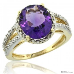 10k Yellow Gold Diamond Halo Amethyst Ring 2.85 Carat Oval Shape 11X9 mm, 7/16 in (11mm) wide