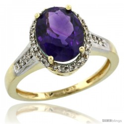 10k Yellow Gold Diamond Amethyst Ring 2.4 ct Oval Stone 10x8 mm, 1/2 in wide