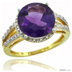 10k Yellow Gold Diamond Amethyst Ring 5.25 ct Round Shape 11 mm, 1/2 in wide