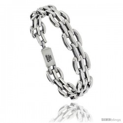 Sterling Silver Curvy Bar Link Bracelet 3/4 in wide