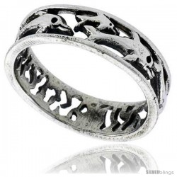 Sterling Silver Polished Multi Dolphin Wedding Band Ring 1/4 in wide