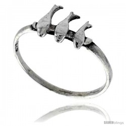 Sterling Silver Polished Triple Dolphin Ring 5/16 in wide