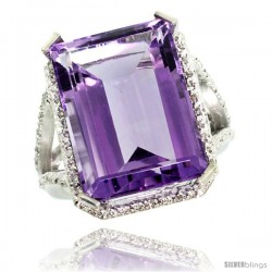 10k White Gold Diamond Amethyst Ring 14.96 ct Emerald shape 18x13 Stone 13/16 in wide