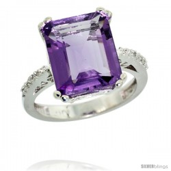 10k White Gold Diamond Amethyst Ring 5.83 ct Emerald Shape 12x10 Stone 1/2 in wide