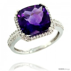 10k White Gold Diamond Halo Amethyst Ring Checkerboard Cushion 11 mm 5.85 ct 1/2 in wide