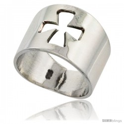 Sterling Silver Cigar Band Ring w/ Cross Cut Out Handmade 5/8 in wide