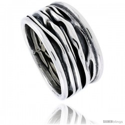 Sterling Silver Crinkled Cigar Band Ring Handmade Antiqued finish, 5/8 in wide