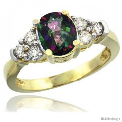 14k Yellow Gold Ladies Natural Mystic Topaz Ring oval 9x7 Stone Diamond Accent