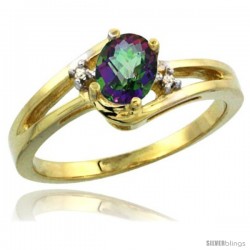 14k Yellow Gold Ladies Natural Mystic Topaz Ring oval 6x4 Stone Diamond Accent -Style Cy408165