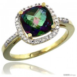 14k Yellow Gold Ladies Natural Mystic Topaz Ring Cushion-cut 3.8 ct. 8x8 Stone Diamond Accent