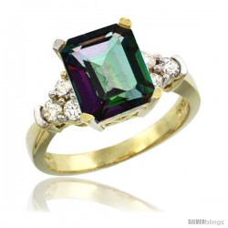 14k Yellow Gold Ladies Natural Mystic Topaz Ring Emerald-shape 9x7 Stone Diamond Accent