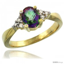 14k Yellow Gold Ladies Natural Mystic Topaz Ring oval 7x5 Stone Diamond Accent -Style Cy408168