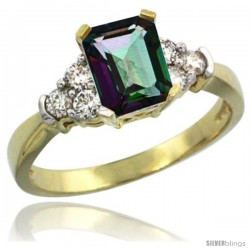 14k Yellow Gold Ladies Natural Mystic Topaz Ring Emerald-shape 7x5 Stone Diamond Accent