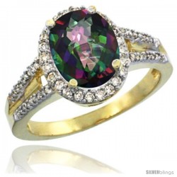 14k Yellow Gold Ladies Natural Mystic Topaz Ring oval 10x8 Stone Diamond Accent