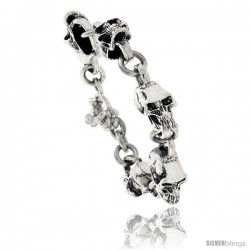 Sterling Silver Heavy Men's Skull Bracelet Handmade, 3/4 in wide