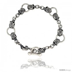 Sterling Silver Tattooed Skull Bracelet Handmade, 1/2 in wide