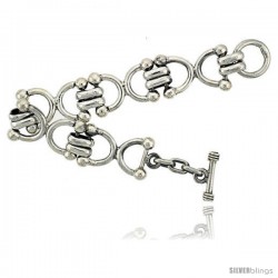 Sterling Silver Horseshoe Link Bracelet Toggle Clasp Handmade 3/4 in wide