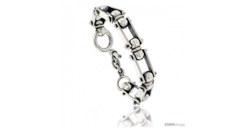 Sterling Silver Bullet Chain Link Bracelet Toggle Clasp Handmade 3/8 inch Wide 8.5 & 9 inch Sizes 8 