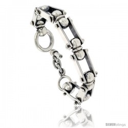 Sterling Silver Bullet Chain Link Bracelet Toggle Clasp Handmade 5/8 in wide