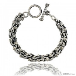 Sterling Silver Stirrups Link Bracelet Toggle Clasp Handmade 3/8 in wide