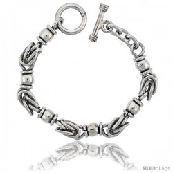 Sterling Silver Link Bracelet Toggle Clasp Handmade 3/8 in wide