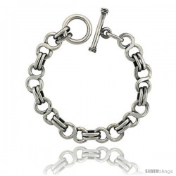 Sterling Silver 'Figure 8' Link Bracelet Toggle Clasp Handmade, 1/2 in wide