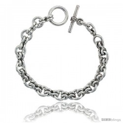 Sterling Silver Rolo Link Bracelet Toggle Clasp Handmade 3/8 in wide