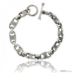 Sterling Silver Bullet Chain Link Bracelet Toggle Clasp Handmade 3/8 in wide