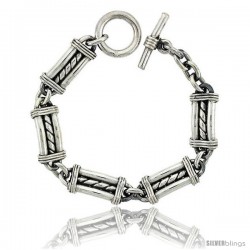 Sterling Silver Bullet Chain Link Bracelet Toggle Clasp Handmade 1/2 in wide -Style Lx430