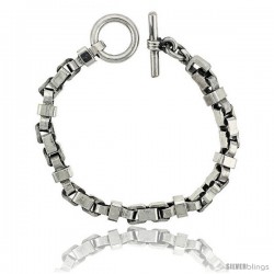 Sterling Silver Box Chain Link Bracelet Toggle Clasp Handmade 5/16 in wide -Style Lx435