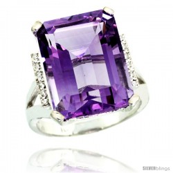 10k White Gold Diamond Amethyst Ring 12 ct Emerald Cut 16x12 stone 3/4 in wide