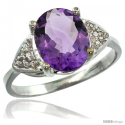 10k White Gold Diamond Amethyst Ring 2.40 ct Oval 10x8 Stone 3/8 in wide