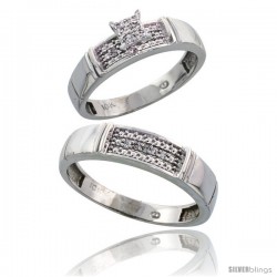 10k White Gold Diamond Engagement Rings 2-Piece Set for Men and Women 0.10 cttw Brilliant Cut, 4.5mm & 5mm wide -Style Ljw007em