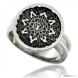 Sterling Silver Aztec Calendar Ring Handmade 5/8 in wide