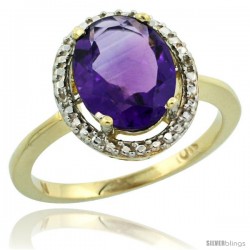 10k Yellow Gold Diamond Amethyst Ring 2.4 ct Oval Stone 10x8 mm, 1/2 in wide -Style Cy901114