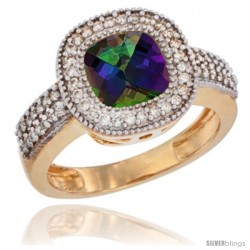 14k Yellow Gold Ladies Natural Mystic Topaz Ring Cushion-cut 3.5 ct. 7x7 Stone Diamond Accent