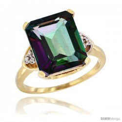 14k Yellow Gold Ladies Natural Mystic Topaz Ring Emerald-shape 12x10 Stone Diamond Accent