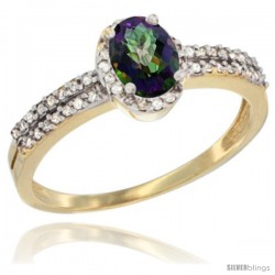 14k Yellow Gold Ladies Natural Mystic Topaz Ring oval 6x4 Stone Diamond Accent -Style Cy408178