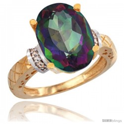 14k Yellow Gold Diamond Mystic Topaz Ring 5.5 ct Oval 14x10 Stone